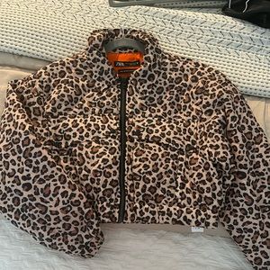 Zara cropped puffy cheetah jacket